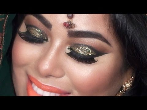 INDIAN BRIDAL MAKEUP TUTORIAL – GREEN and GOLD GLITTER EYES