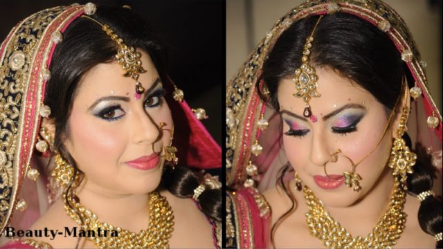 Bridal Makeup and Hairstyle – Blue and Pink Eye Makeup